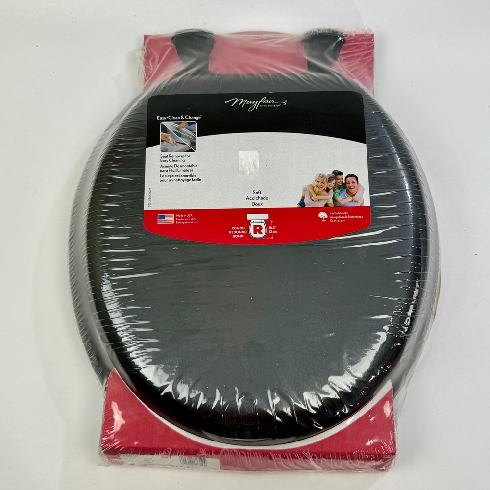 Mayfair 13EC 047 Soft Round Toilet Seat Black Easy Clean & Change Cushioned y2k